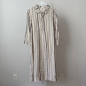 CP Shades sz S 100% Linen Striped Maxi Popover Tunic Dress Blue Boho Hippie